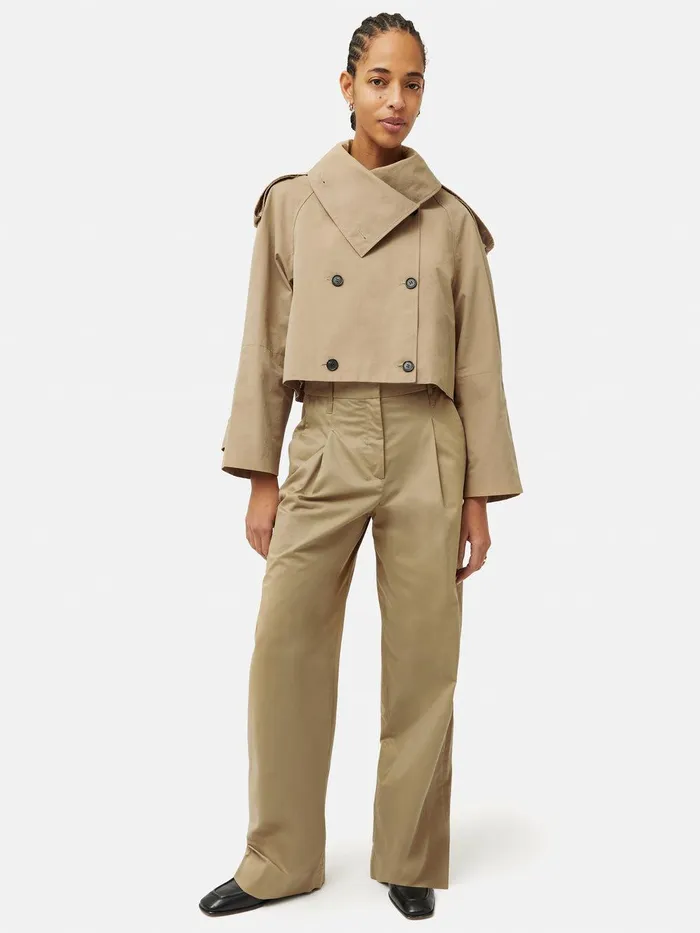 Women Cropped Cotton Trench Jacket Stone Jigsaw Coats and Jackets