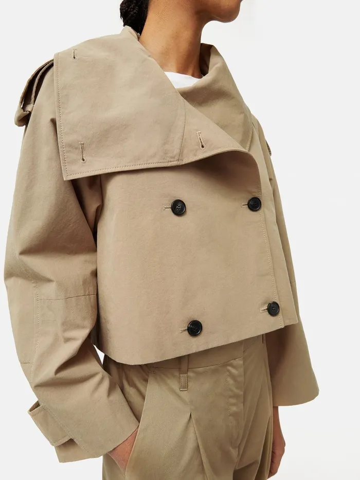 Women Cropped Cotton Trench Jacket Stone Jigsaw Coats and Jackets