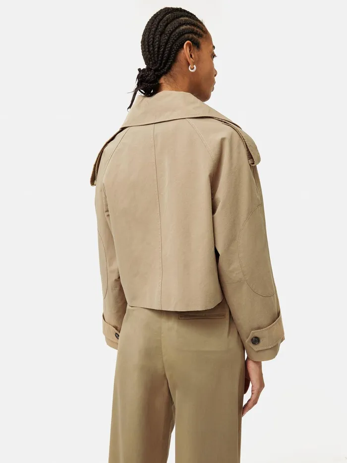 Women Cropped Cotton Trench Jacket Stone Jigsaw Coats and Jackets