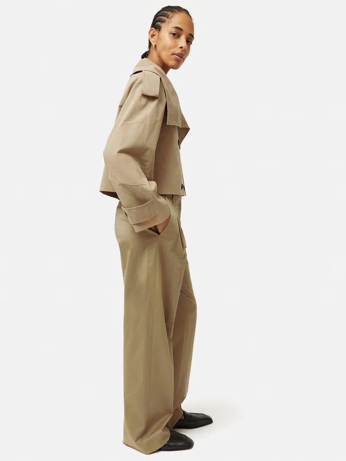 Women Cropped Cotton Trench Jacket Stone Jigsaw Coats and Jackets