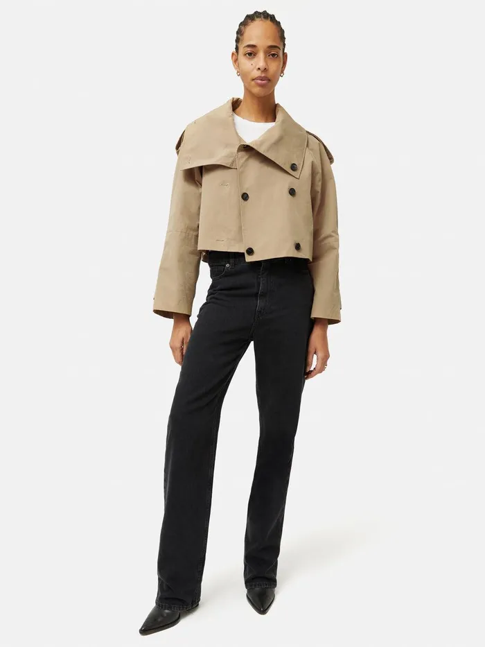 Women Cropped Cotton Trench Jacket Stone Jigsaw Coats and Jackets