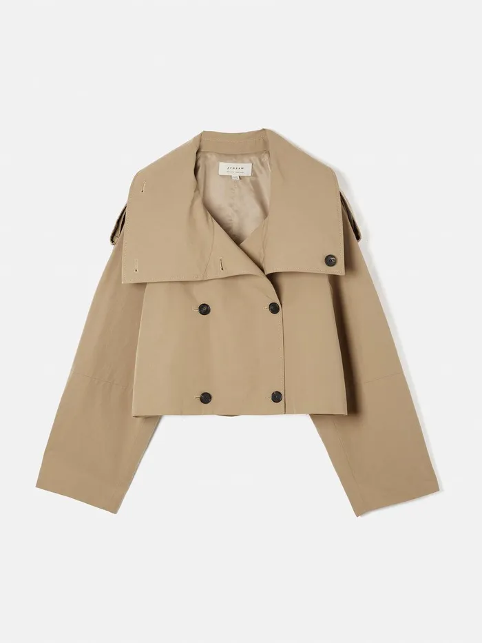 Women Cropped Cotton Trench Jacket Stone Jigsaw Coats and Jackets