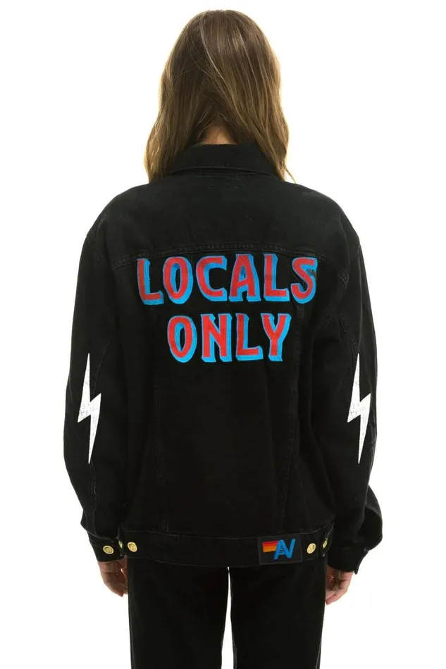 Women Denim Aviator Nation LOCALS ONLY OVERSIZED CONCERT DENIM JACKET 8211 VINTAGE BLACK