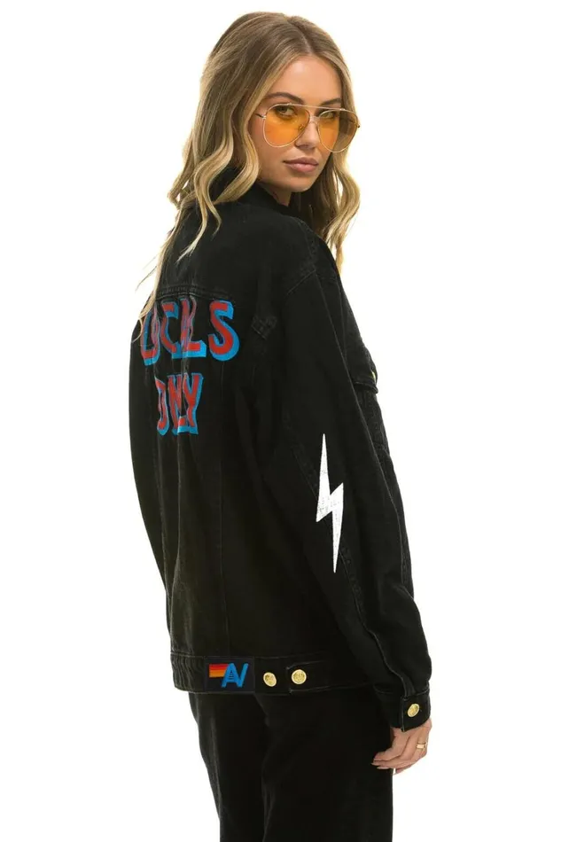 Women Denim Aviator Nation LOCALS ONLY OVERSIZED CONCERT DENIM JACKET 8211 VINTAGE BLACK Women Denim Aviator Nation LOCALS ONLY OVERSIZED CONCERT DENIM JACKET 8211 VINTAGE BLACK