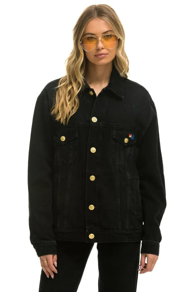 Women Denim Aviator Nation LOCALS ONLY OVERSIZED CONCERT DENIM JACKET 8211 VINTAGE BLACK Women Denim Aviator Nation LOCALS ONLY OVERSIZED CONCERT DENIM JACKET 8211 VINTAGE BLACK