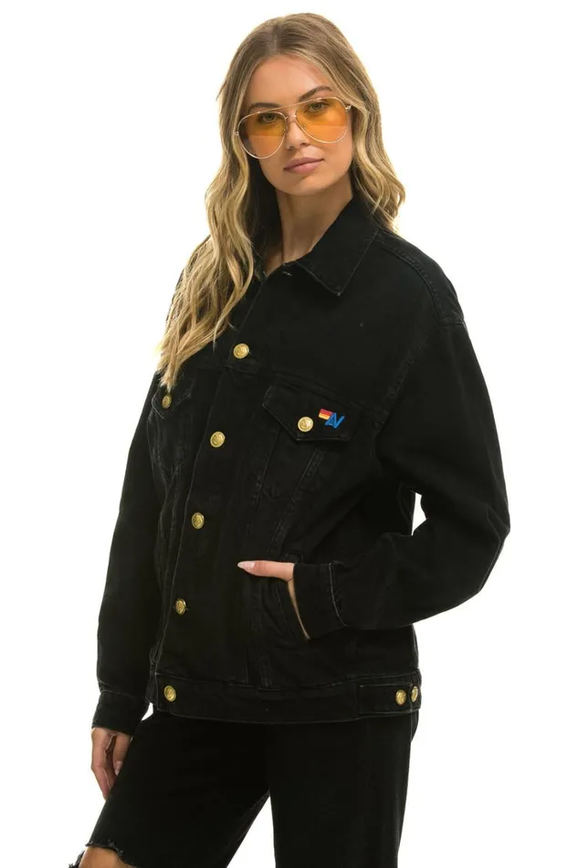 Women Denim Aviator Nation LOCALS ONLY OVERSIZED CONCERT DENIM JACKET 8211 VINTAGE BLACK Women Denim Aviator Nation LOCALS ONLY OVERSIZED CONCERT DENIM JACKET 8211 VINTAGE BLACK