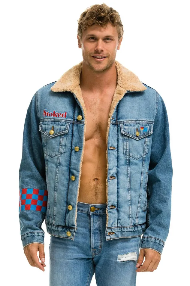 Women Denim Aviator Nation SMALL STOKED BOLT SMILEY RANCH SHERPA DENIM JACKET 8211 SUPER LIGHT Women Denim Aviator Nation SMALL STOKED BOLT SMILEY RANCH SHERPA DENIM JACKET 8211 SUPER LIGHT