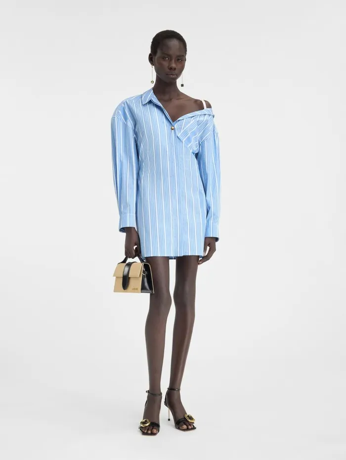 Women Dresses and Skirts JACQUEMUS The Mini Shirt Dress Jacquard Bluewhite