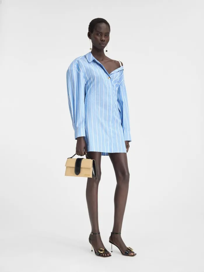 Women Dresses and Skirts JACQUEMUS The Mini Shirt Dress Jacquard Bluewhite