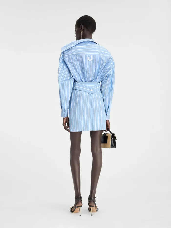 Women Dresses and Skirts JACQUEMUS The Mini Shirt Dress Jacquard Bluewhite