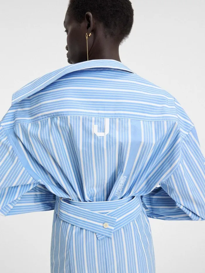 Women Dresses and Skirts JACQUEMUS The Mini Shirt Dress Jacquard Bluewhite