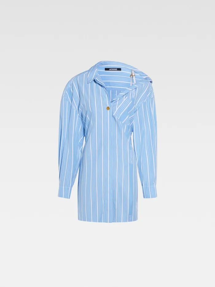 Women Dresses and Skirts JACQUEMUS The Mini Shirt Dress Jacquard Bluewhite