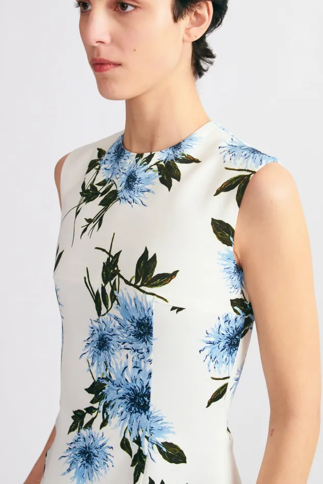 Women Dresses Emilia Wickstead Mara Dress Blue Dahlia Floral Print Taffeta Faille