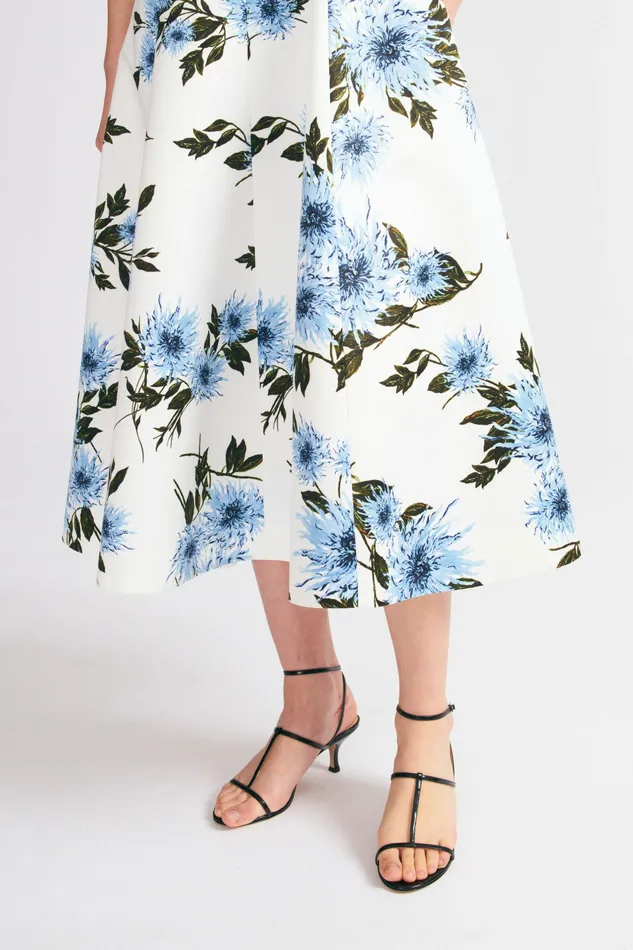 Women Dresses Emilia Wickstead Mara Dress Blue Dahlia Floral Print Taffeta Faille