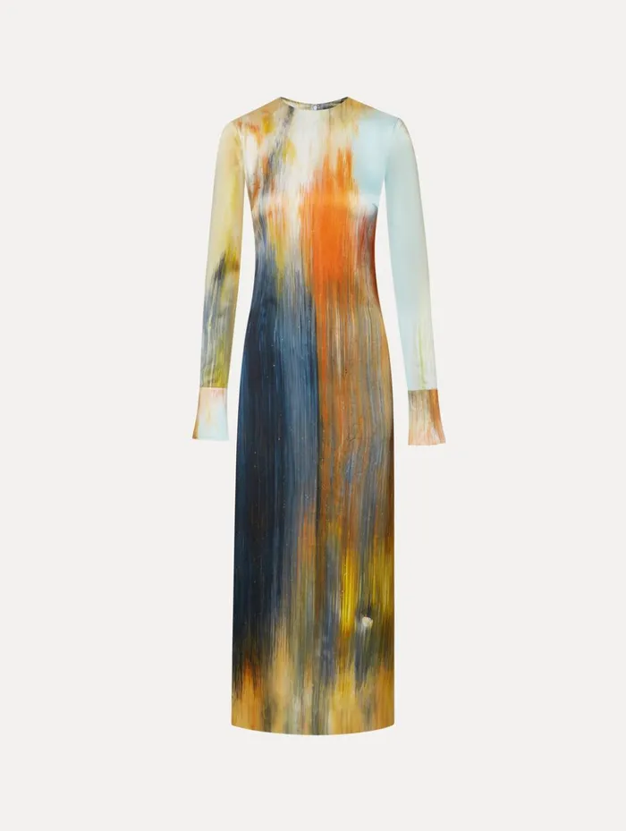 Women Dresses Oscar De La Renta Abstract Brushstroke Marocaine Dress Calendula Multi