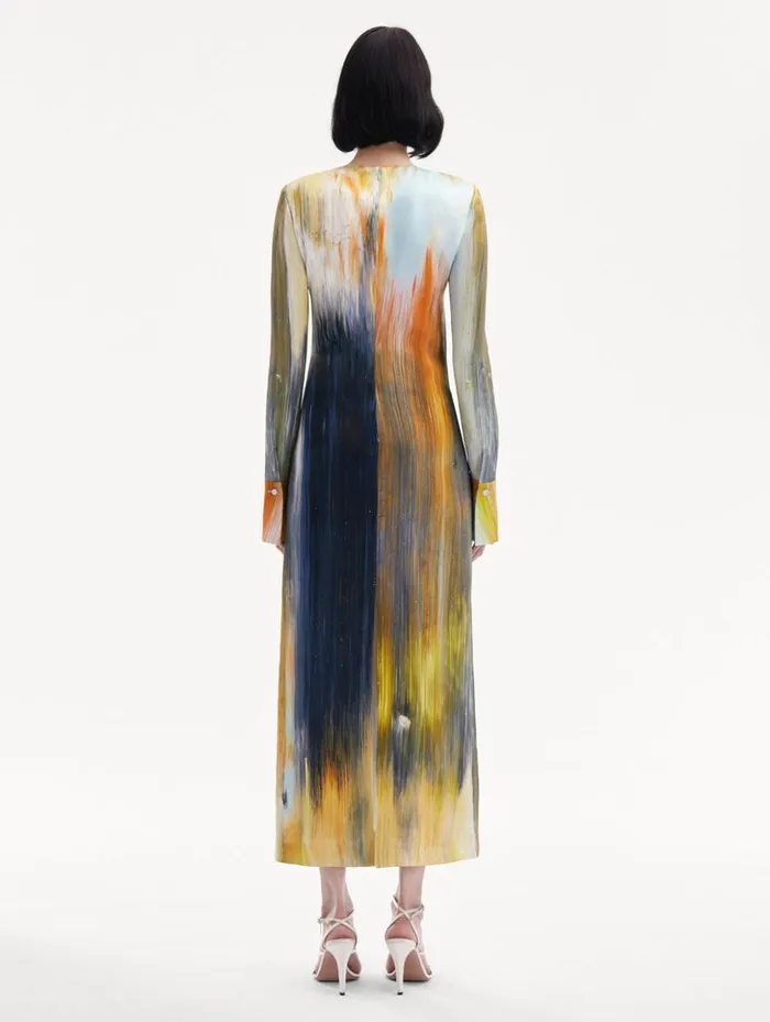 Women Dresses Oscar De La Renta Abstract Brushstroke Marocaine Dress Calendula Multi Women Dresses Oscar De La Renta Abstract Brushstroke Marocaine Dress Calendula Multi