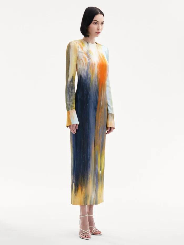 Women Dresses Oscar De La Renta Abstract Brushstroke Marocaine Dress Calendula Multi Women Dresses Oscar De La Renta Abstract Brushstroke Marocaine Dress Calendula Multi