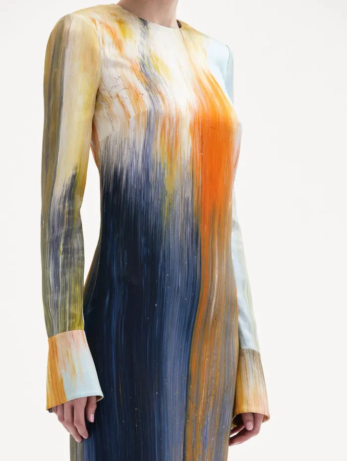 Women Dresses Oscar De La Renta Abstract Brushstroke Marocaine Dress Calendula Multi Women Dresses Oscar De La Renta Abstract Brushstroke Marocaine Dress Calendula Multi