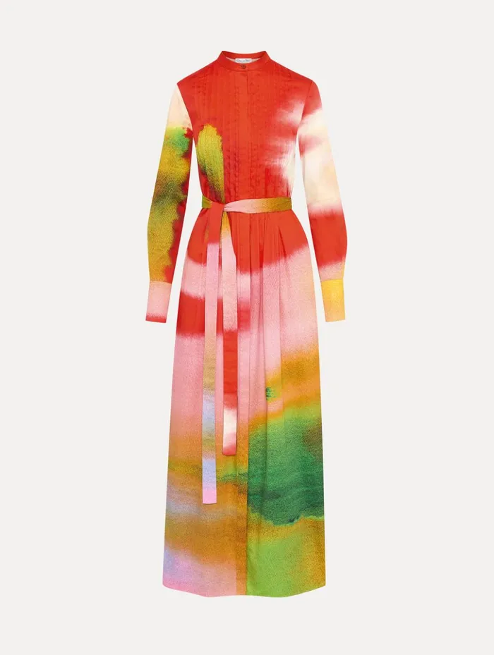 Women Dresses Oscar De La Renta Abstract Watercolor Caftan Vermilion Multi