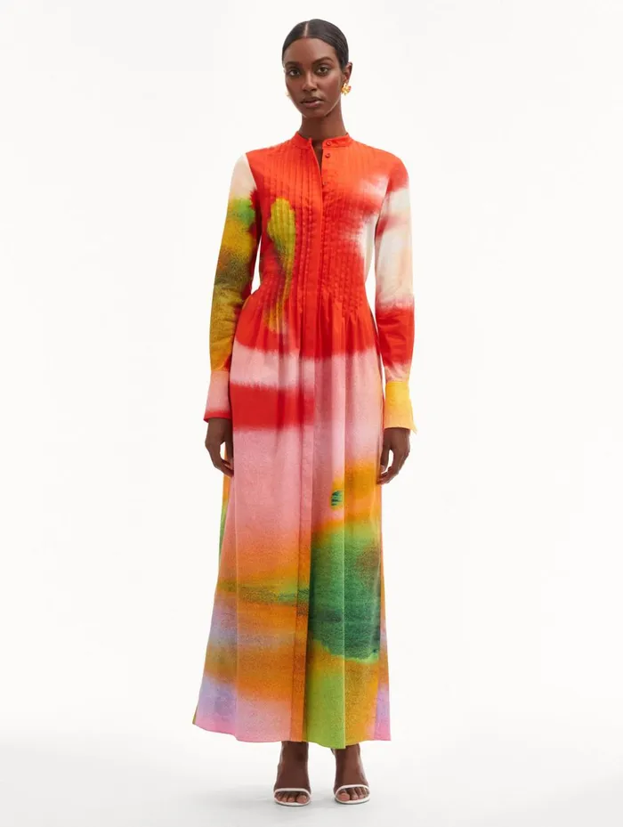 Women Dresses Oscar De La Renta Abstract Watercolor Caftan Vermilion Multi Women Dresses Oscar De La Renta Abstract Watercolor Caftan Vermilion Multi