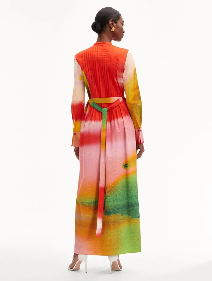 Women Dresses Oscar De La Renta Abstract Watercolor Caftan Vermilion Multi Women Dresses Oscar De La Renta Abstract Watercolor Caftan Vermilion Multi