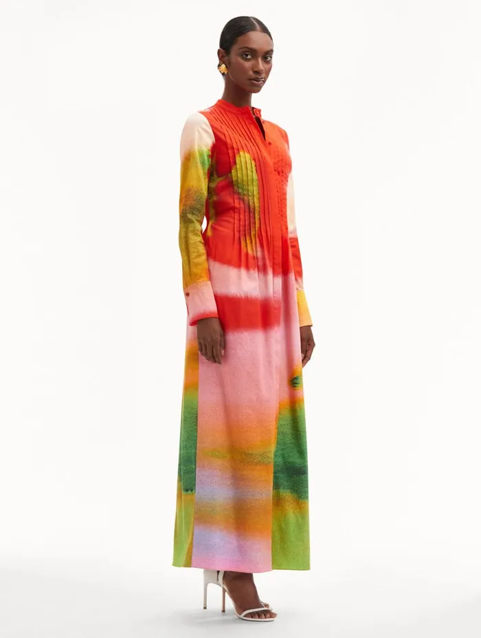 Women Dresses Oscar De La Renta Abstract Watercolor Caftan Vermilion Multi Women Dresses Oscar De La Renta Abstract Watercolor Caftan Vermilion Multi