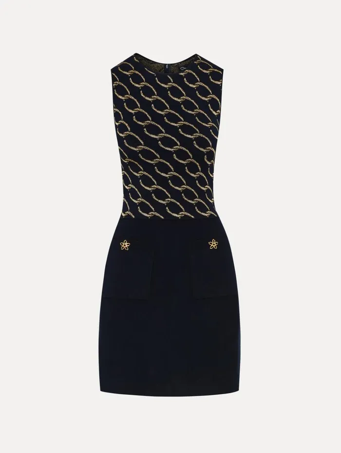 Women Dresses Oscar De La Renta Oscar ChainLink Knit Dress Navygold