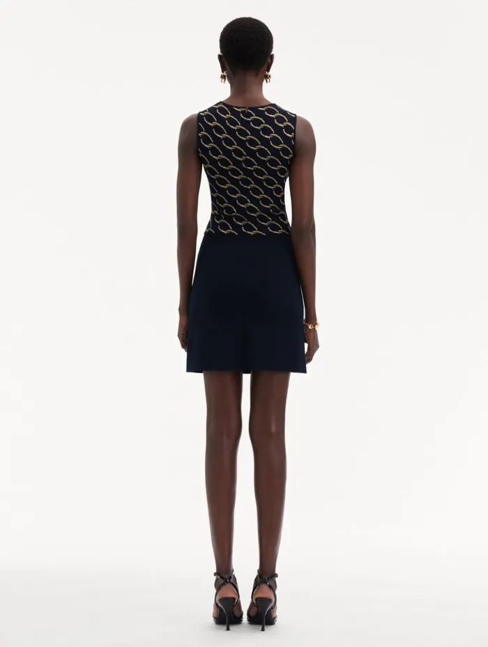 Women Dresses Oscar De La Renta Oscar ChainLink Knit Dress Navygold Women Dresses Oscar De La Renta Oscar ChainLink Knit Dress Navygold