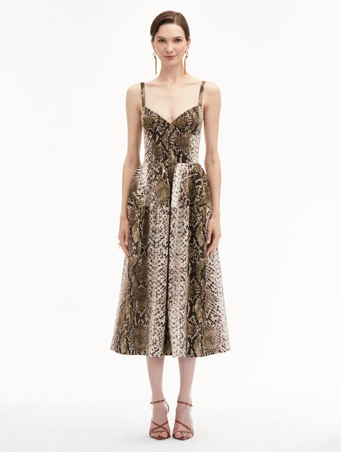 Women Dresses Oscar De La Renta Snake Cotton Poplin Dress Olive Women Dresses Oscar De La Renta Snake Cotton Poplin Dress Olive