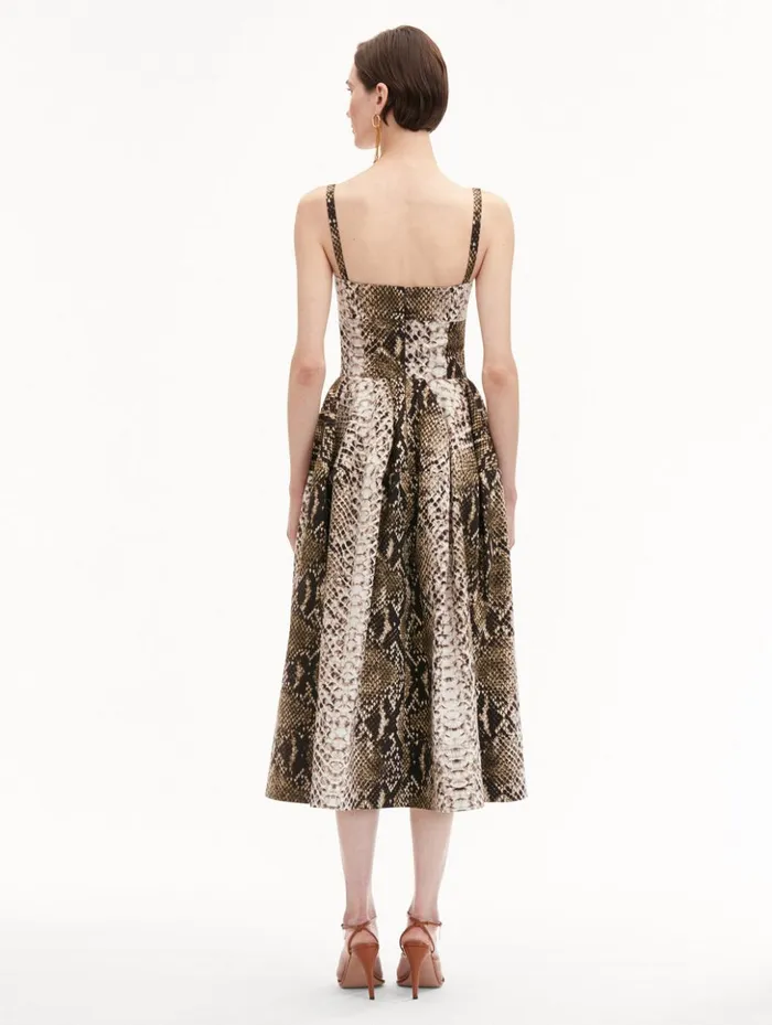 Women Dresses Oscar De La Renta Snake Cotton Poplin Dress Olive Women Dresses Oscar De La Renta Snake Cotton Poplin Dress Olive