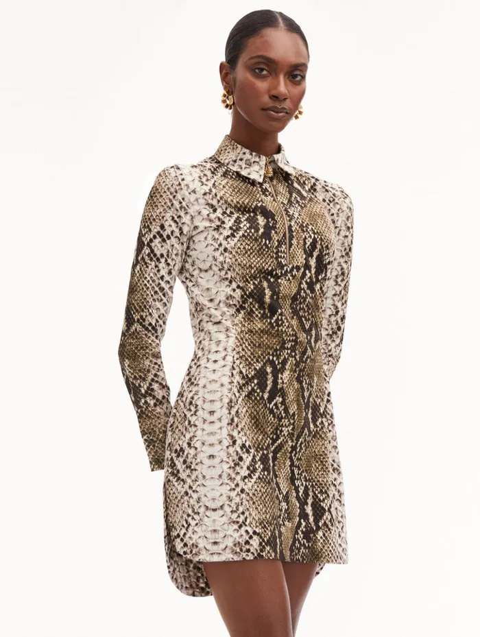 Women Dresses Oscar De La Renta Snake Cotton Poplin Shirt Dress Olive