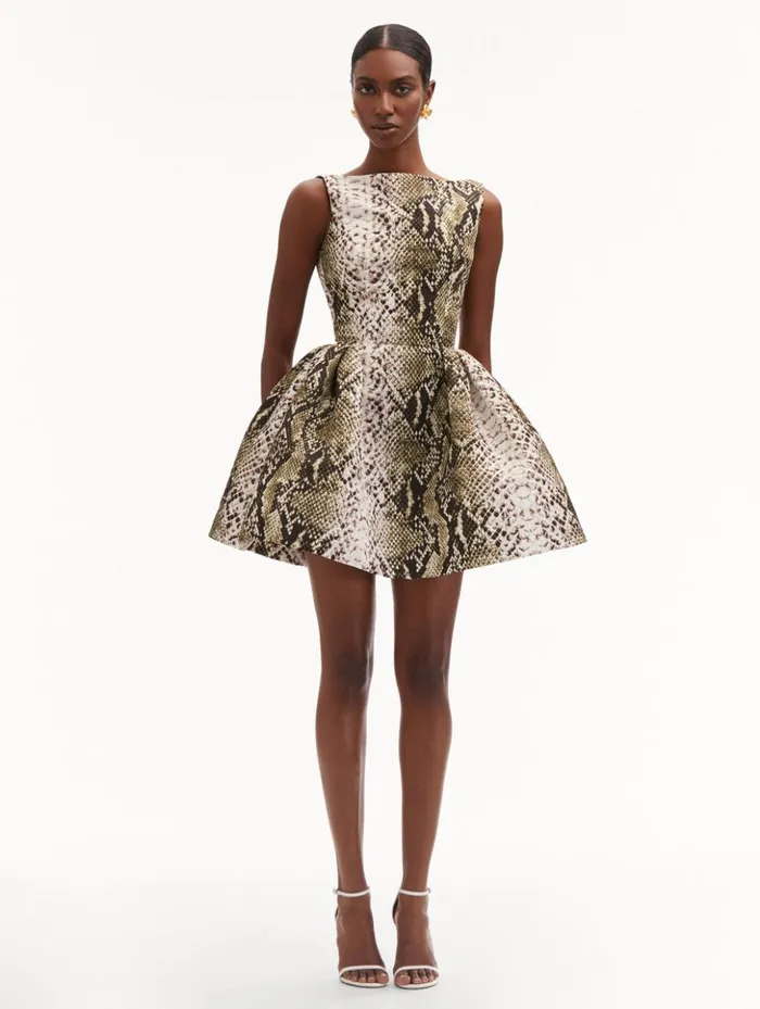 Women Dresses Oscar De La Renta Snake Faille Cocktail Dress Olive