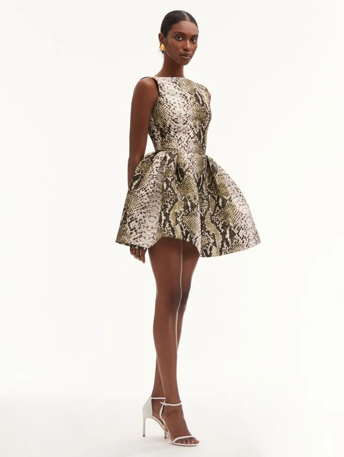 Women Dresses Oscar De La Renta Snake Faille Cocktail Dress Olive