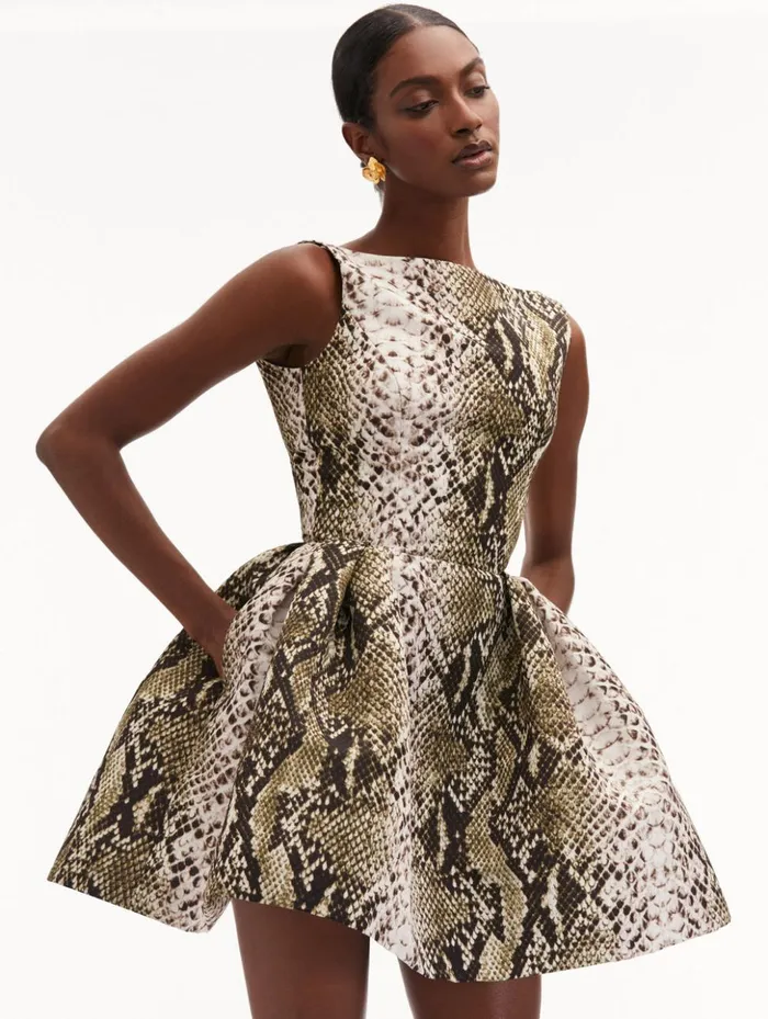 Women Dresses Oscar De La Renta Snake Faille Cocktail Dress Olive