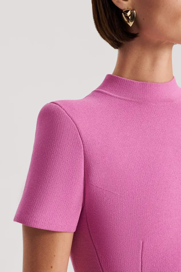 Women Dresses Scanlan Theodore CREPE KNIT PEPLUM DRESS PEONY