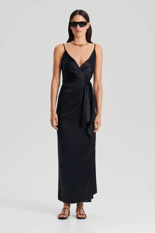 Women Dresses Scanlan Theodore SILK WRAP DRESS BLACK