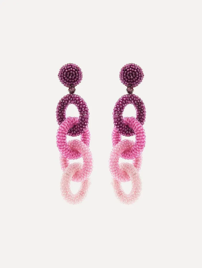 Women Earrings Oscar De La Renta Beaded ChainLink ClipOn Earrings Purple