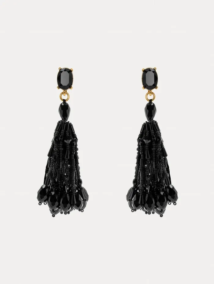 Women Earrings Oscar De La Renta Beaded Tassel ClipOn Earrings Jet
