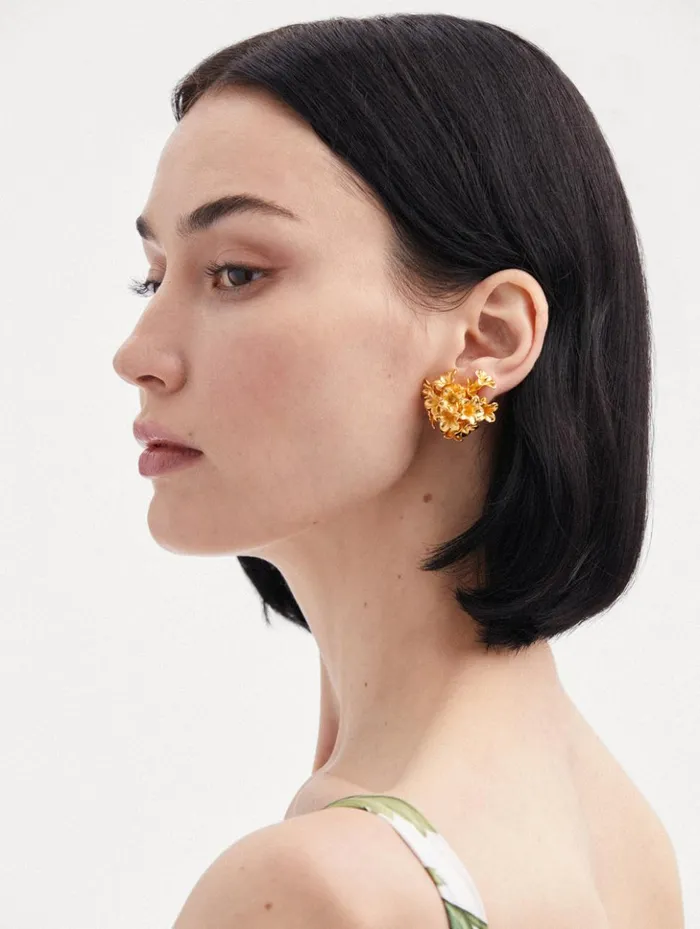 Women Earrings Oscar De La Renta Bouquet Button ClipOn Earrings Gold