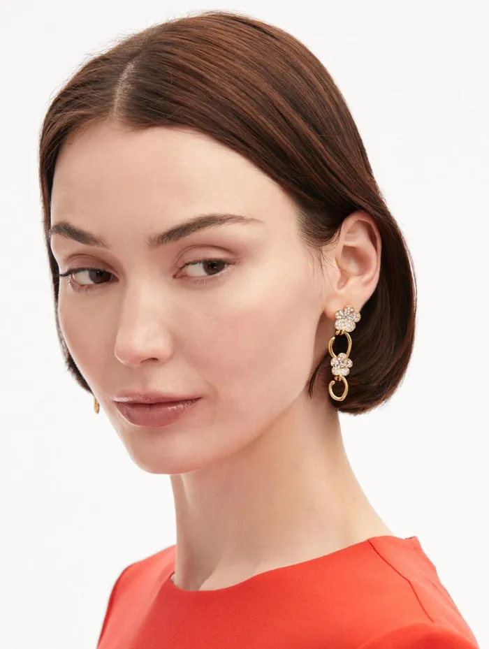 Women Earrings Oscar De La Renta Crystal Flower O Drop Earrings Crystal