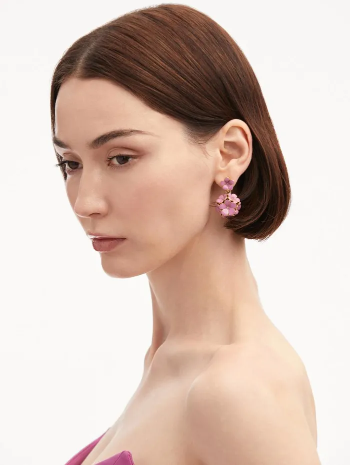 Women Earrings Oscar De La Renta Enamel Flower Drop ClipOn Earrings Rose Women Earrings Oscar De La Renta Enamel Flower Drop ClipOn Earrings Rose