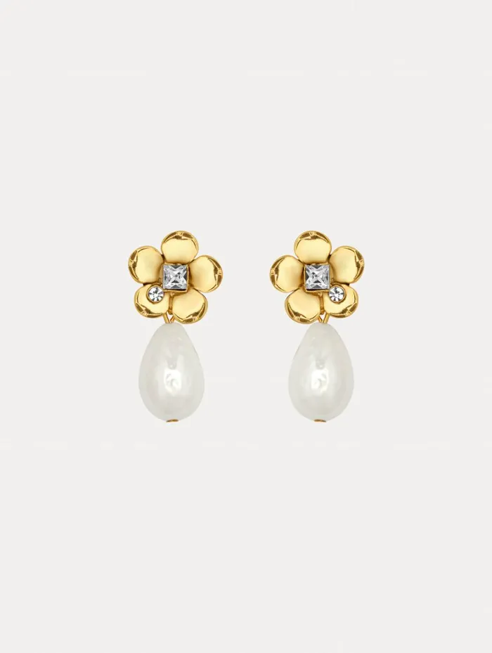 Women Earrings Oscar De La Renta Flower Pearl Drop Earrings Pearl