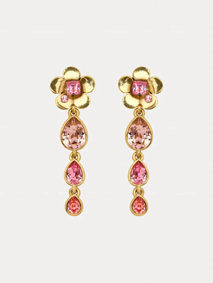 Women Earrings Oscar De La Renta Flower Teardrop ClipOn Earrings Rose Multi