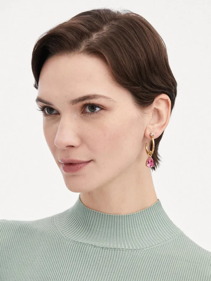 Women Earrings Oscar De La Renta Hoop and Pear Drop Earrings Rose Women Earrings Oscar De La Renta Hoop and Pear Drop Earrings Rose