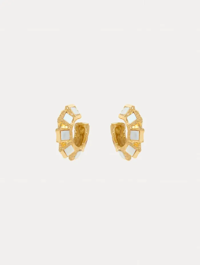 Women Earrings Oscar De La Renta Square Stone Hoop Earrings Pearl
