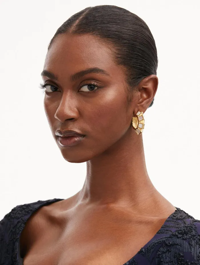 Women Earrings Oscar De La Renta Square Stone Hoop Earrings Pearl