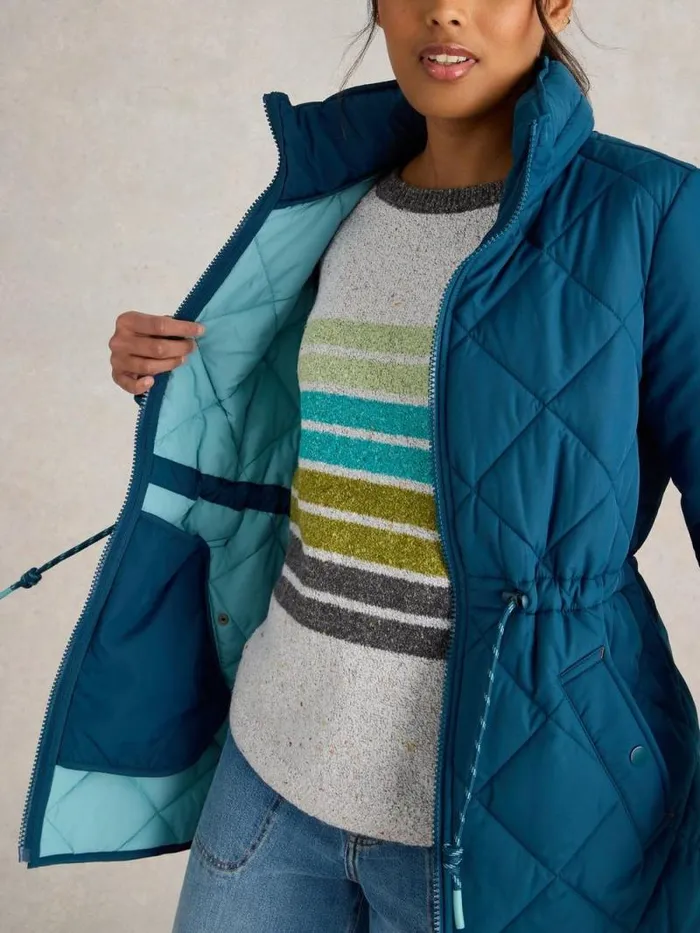 Women Emilia Quilted Collared Coat Dk Teal White Stuff Coats and Jackets