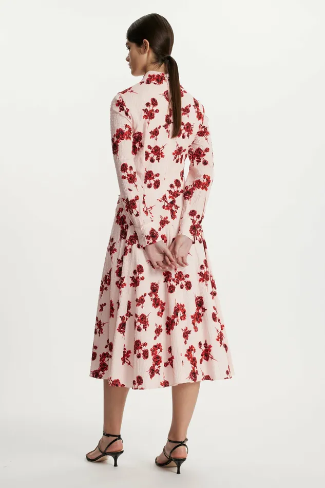 Women Emilia Wickstead Jancine Dress In Red Rose Stem Floral Print Cotton Dresses