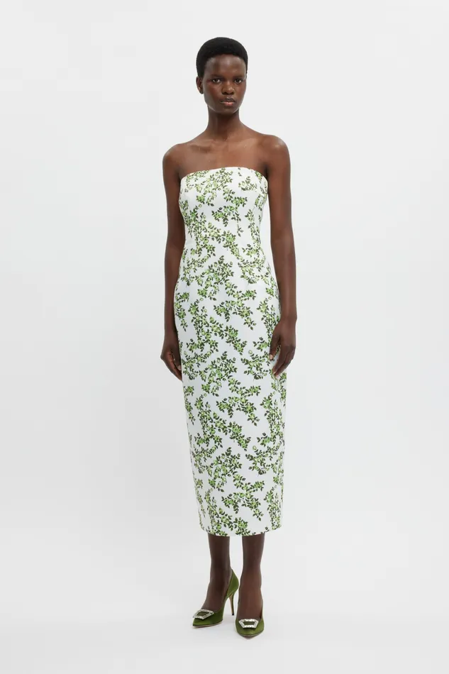 Women Emilia Wickstead Leila Dress In Blue Roses on White Taffeta Faille Dresses