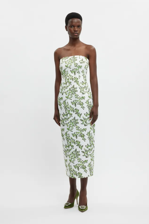 Women Emilia Wickstead Leila Dress In Blue Roses on White Taffeta Faille Dresses